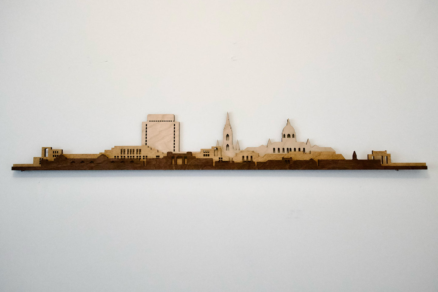University of Notre Dame wood wall art highlighting the LaFortune Student Center and Snite Museum of Art.