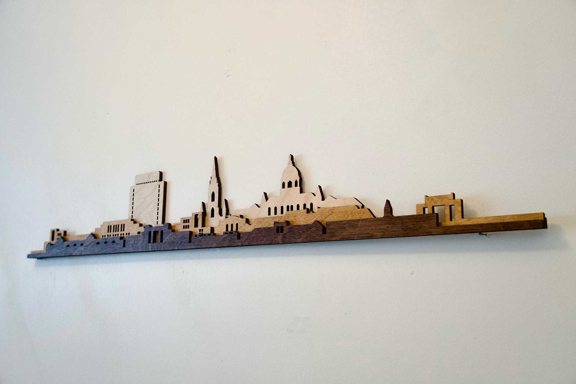 Detailed wood art of University of Notre Dame, capturing the essence of its historic campus.
